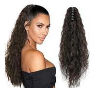 XFSRG Coleta Postiza Rizada Pelo con Pinza de Garra 50cm Largas Cola de Caballo Extensiones Ondulado Ponytail Sintético Extension Clip in Postizos de Pelo para Mujeres(Negro parduzco)