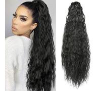 XFSRG Coleta Postiza Rizada Pelo con Pinza de Garra 50cm Largas Cola de Caballo Extensiones Ondulado Ponytail Sintético Extension Clip in Postizos de Pelo para Mujeres(Negro)