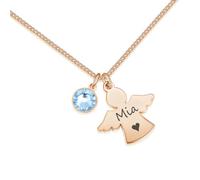 XFSRG Collar Acero Inoxidable Mujer Cadena Rosa Dorado Colgante Ángel Joyas de Mujer Piedra Cristal Azul Joyería Elegante Regalo Cumpleaños Aniversario