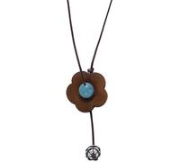 XFSRG Collar Artesanal para Mujer con Flor de Madera y Perla Azul Joyería Singularu para Regalo de Cumpleaños Tous Mujer Moda Bohemia