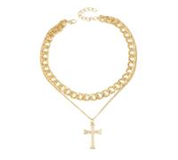 XFSRG Collar con Cruz para Mujeres Hombre Collar con Colgante de Cruz Ajustable Joyería Religiosa Regalos para Mujeres y Niñas (Gold 1)