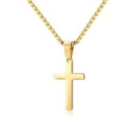 XFSRG Collar Cruz Hombre Acero Inoxidable Cubano Cadena Collar con Colgante Cruz Cadena Resistentes al Agua y al Sudor Joyas Médicas de Aacero de Titanio Fe y Amor Regalo Para Novio