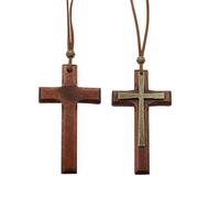 XFSRG Collar Cruz Vintage de Madera Collar Largo de 100 cm con Colgante de Cruz de Doble Capa 5×8 cm Joyería Cristiana y Colgante para Espejo Retrovisor (Marrón)