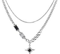 XFSRG Collar de cadena de plata para mujer con colgante de cristal negro joyería elegante para ocasiones especiales y uso diario