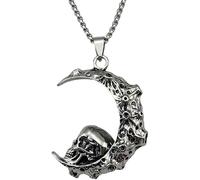 XFSRG Collar de Calavera en Luna para Mujer Diseño Único en Plata Moda Gótica para Regalo de Cumpleaños