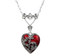 XFSRG Collar de Corazón Vintage para Mujer con Colgante Rojo Joyería Singularu de Diseño Exquisito Cadena de Plata Regalo Elegante para Cumpleaños y Graduación
