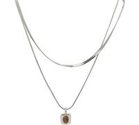 XFSRG Collar de Doble Cadena Mujer Plata 925 con Colgante de Piedra Natural Elegante para Regalos Originales y Ocaciones Especiales