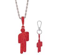 XFSRG Collar de Hip Hop para Mujer y Hombre con Llavero Colgante Divertido con Piedras de Circonita Cúbica Set de Joyería Streetwear (Rojo)