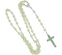 XFSRG Collar de Rosario Verde Luminoso para Mujer Cadena de Plata con Cruz Joyería Religiosa Moderna Ideal para Regalos Originales y Especiales