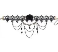 XFSRG Collar Gótico de Encaje Negro con Flor y Cadenas Colgantes Joyería para Mujer Accesorio de Moda para Fiestas y Eventos Especiales