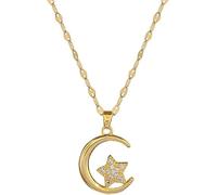 XFSRG Collar Mujer Cadena de Plata con Colgante de Luna y Estrella, Gargantilla Dorada para Regalo, Collar Hombre para Toda Ocasión