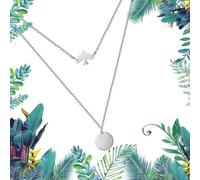 XFSRG Collar Mujer Cadena Plata Doble Capa Colgante Pequeño Dije Avión Disco Redondo Joyería Elegante Cadena Plata Collares Mujer Accesorios Modernos(B)