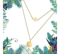 XFSRG Collar Mujer Cadena Plata Doble Capa Colgante Pequeño Dije Avión Disco Redondo Joyería Elegante Cadena Plata Collares Mujer Accesorios Modernos(A)