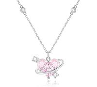 XFSRG Collar Mujer Corazón Rosa con Cadena Plata - Collar Dorado Elegante para - Gargantilla con Colgante Brillante para Todas las Ocasiones