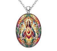 XFSRG Collar Mujer Religioso con Colgante Sagrado Corazón de Jesús, Cadena de Plata, Gargantilla, Collar Dorado, Ideal para Hombres y Mujeres, Accesorio Perfecto para Todas las Ocasiones