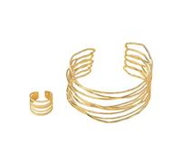 XFSRG Conjunto Brazalete Ancho Espiral Multicapa Anillo Ajustable Elegante Joyería Mujer