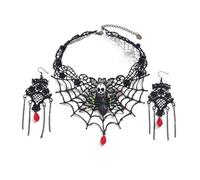 XFSRG Conjunto Collar y Pendientes Gótico Telaraña Araña Juego de Joyas Mujer Bisutería Halloween Encaje Negro Joyería Vintage Accesorios Fiesta