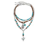 XFSRG Conjunto de Collares Boho para Mujer Cadenas Multicapa con Turquesa y Colgantes Estilo Vintage Longitud Ajustable Collar de Declaración para Festival Vacaciones y Uso Diario (Verde-1)