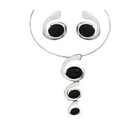 XFSRG Conjunto de Joyas a la Moda con Diseño de Caracol Collar Llamativo y Pendientes en Espiral con Detalles Negros para el Uso Diario y Ocasiones Especiales(Plata)