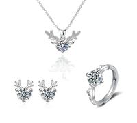 XFSRG Conjunto de Joyas de Copo de Nieve Diseño Reno Juego de Joyas Navidad Collar de Navidad Colgante Pendientes Anillo Joyería Festiva para Mujer