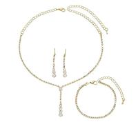 XFSRG Conjunto de Joyas de Mujer 3 Piezas con Collar Pulsera y Pendientes con Strass y Circonita Cúbica Ideal para Bodas Noches y Looks Elegantes (Oro)