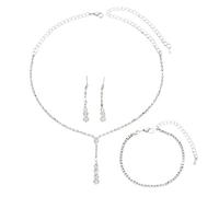XFSRG Conjunto de Joyas de Mujer 3 Piezas con Collar Pulsera y Pendientes con Strass y Circonita Cúbica Ideal para Bodas Noches y Looks Elegantes (Plata)