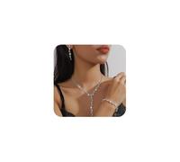 XFSRG Conjunto de Joyas de Mujer con Regulable Collar Pulsera y Pendientes con Strass y Circonita Cúbica Ideal para Bodas Noches y Looks Elegantes
