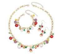 XFSRG Conjunto de Joyas de Navidad para Mujer con Pendientes de Navidad Collar Navideño y Pulseras Navidenas Perlas y Cascabeles Accesorios Festivos para Fiestas Navideñas