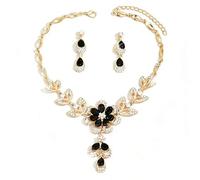 XFSRG Conjunto de joyas de perlas cristal para novia, Floral collar con colgante perlas, circonitas Pendientes para Novia