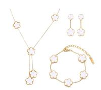 XFSRG Conjunto de Joyas De TréBol Cuatro Hojas, Chapado en Oro 18 Quilates, Collar Trébol Pendientes, Pulsera, Joyería Moda Para Inoxidable Delicado Juego Regalos(Blanco)