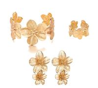 XFSRG Conjunto de Joyas Diosa Griega Accesorios Mujer Niña Flores Exageradas Moda Creativa Pendientes Brazalete Anillo para Fiesta Boda Disfraz（Oro）