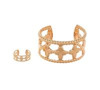 XFSRG Conjunto de Joyas Mujer Pulsera y Anillo Florales Elegantes Moda Joyería para Uso Diario y Eventos Especiales (Oro)
