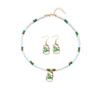 XFSRG Conjunto de Joyas Navidad Collar y Pendientes Colgantes Juego de Joyas para Mujer Aleación Adornos Navideños Accesorios Moda Decorativos (Muñeco de Nieve)