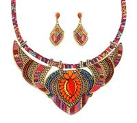 XFSRG Conjunto de Joyas para Mujer con Diseño Étnico Collar y Pendientes de Colores Vivos y Detalles Intricados Ideal para Eventos Especiales y Uso Diario