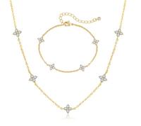 XFSRG Conjunto de Joyas para Mujer con Trébol de Cuatro Hojas 18K Oro Plateado Ajustable Collar y Pulsera con con Cubic Zirconia Brillantes Joyería Boda Juegos de Joyas (Dorado)
