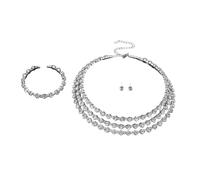 XFSRG Conjunto de Joyas para Novia de 3 Piezas Collar Pendientes y Pulsera de Strass con Collar Ajustable Brillante para Boda Baile o Vestido de Noche (Plata)