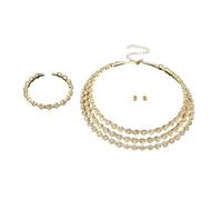 XFSRG Conjunto de Joyas para Novia de 3 Piezas Collar Pendientes y Pulsera de Strass con Collar Ajustable Brillante para Boda Baile o Vestido de Noche (Oro)