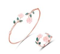 XFSRG Conjunto de Joyas Rosa Juego pulsera y anillo Conjunto Pulsera, Esmalte Delicado Para Mujeres, Adolescentes y Niñas