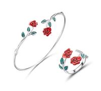 XFSRG Conjunto de Joyas Rosa Juego pulsera y anillo Conjunto Pulsera, Esmalte Delicado Para Mujeres, Adolescentes y Niñas(rosa)