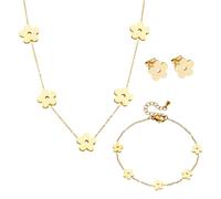 XFSRG Conjunto De Joyas Trébol Cuatro 18k Oro Plateado Acero Collar Pendientes Pulsera Juego Joyas Para Madres, Mujeres, Novias(Oro #2)