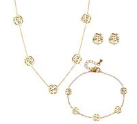 XFSRG Conjunto De Joyas Trébol Cuatro 18k Oro Plateado Acero Collar Pendientes Pulsera Juego Joyas Para Madres, Mujeres, Novias(Oro #1)