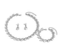 XFSRG Conjunto de Joyas Vintage de 3 Piezas con Perlas Collar Pendientes y Pulsera con Strass Ajustable Ligero para Bodas Noches y Looks Elegantes (Plata)