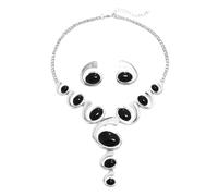 XFSRG Conjunto de Joyería Femenina Collar Geométrico con Piedras Ovaladas y Pendientes Redondos a Juego Estilo Retro Elegante para Ocasiones Especiales Atuendos Sofisticados