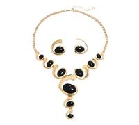 XFSRG Conjunto de Joyería Femenina Collar Geométrico con Piedras Ovaladas y Pendientes Redondos a Juego Estilo Retro Elegante para Ocasiones Especiales Atuendos Sofisticados