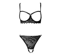 XFSRG Conjunto de Lingerie Sexy para Mujer Sujetador con Aros y Tanga Diseño en Tul Transparente Lencería Seductora y Erótica para Mujer (Negro S)