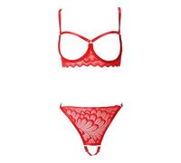 XFSRG Conjunto de Lingerie Sexy para Mujer Sujetador con Aros y Tanga Diseño en Tul Transparente Lencería Seductora y Erótica para Mujer (Rojo XL)