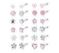 XFSRG Conjunto de Pendientes Mujer Pequeñas Perlas Formas Estrella Formas Corazón Pendientes Acero Inoxidable Pendiente Moda Minimalistas Regalos de Cumpleaños