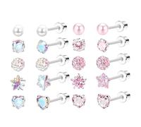 XFSRG Conjunto de Pendientes Mujer Pequeñas Perlas Formas Estrella Formas Corazón Pendientes Acero Inoxidable Pendiente Moda Minimalistas Regalos de Cumpleaños