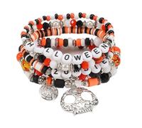 XFSRG Conjunto de Pulseras de Perlas en Capas para Halloween Pulsera de Halloween Elástica con Colgantes de Calavera Joyería Gótica para Mujer