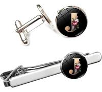 XFSRG Conjunto Gemelos Redondos Iniciales Florales Pasador Corbata Plateado Accesorios Traje Hombre Elegante Decorativo